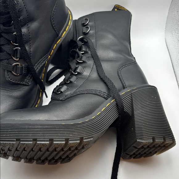 Dr. Martens Chesney Black Leather Flare Heeled Lace Up Boots - 6 - Picture 4 of 13